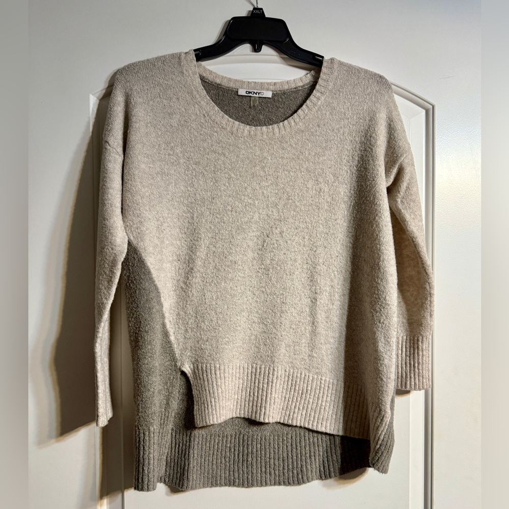 DKNYC Colorblock Sweater S Taupe Oatmeal Wool Mohair Blend Cozy Quiet Luxury